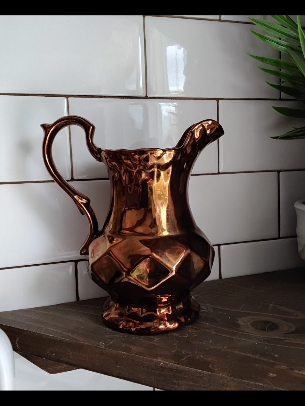 Wade England Copper-Tone Lusterware Pitcher W/ Faceted Pattern